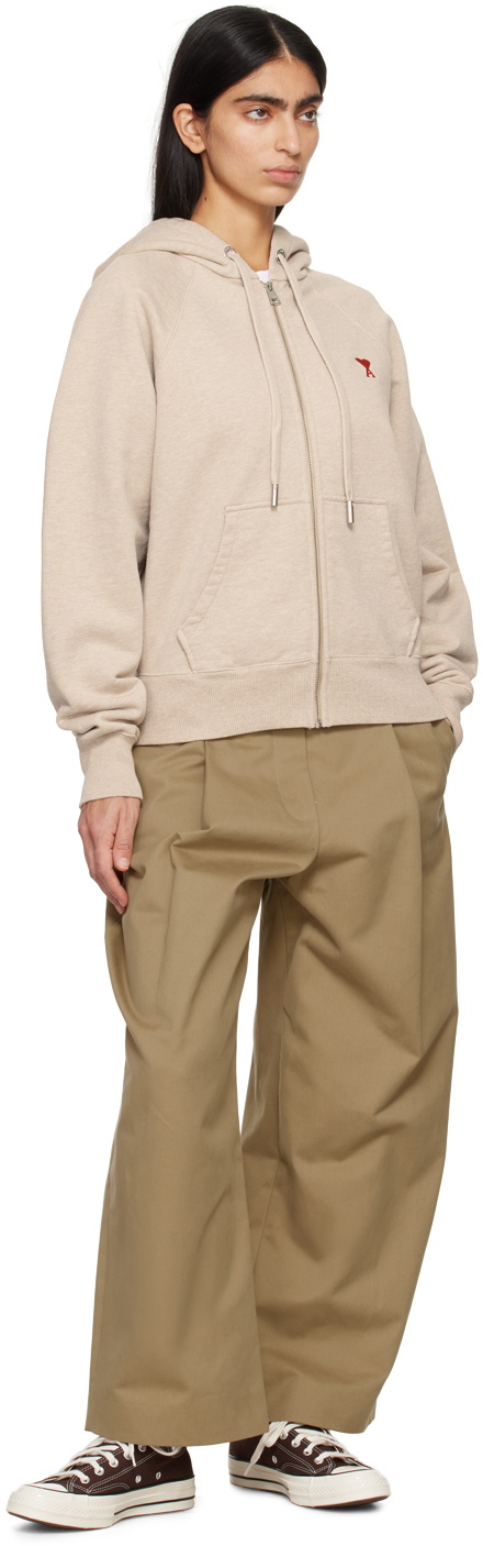 AMI Paris Beige Ami de Cœur Zip Hoodie AMI
