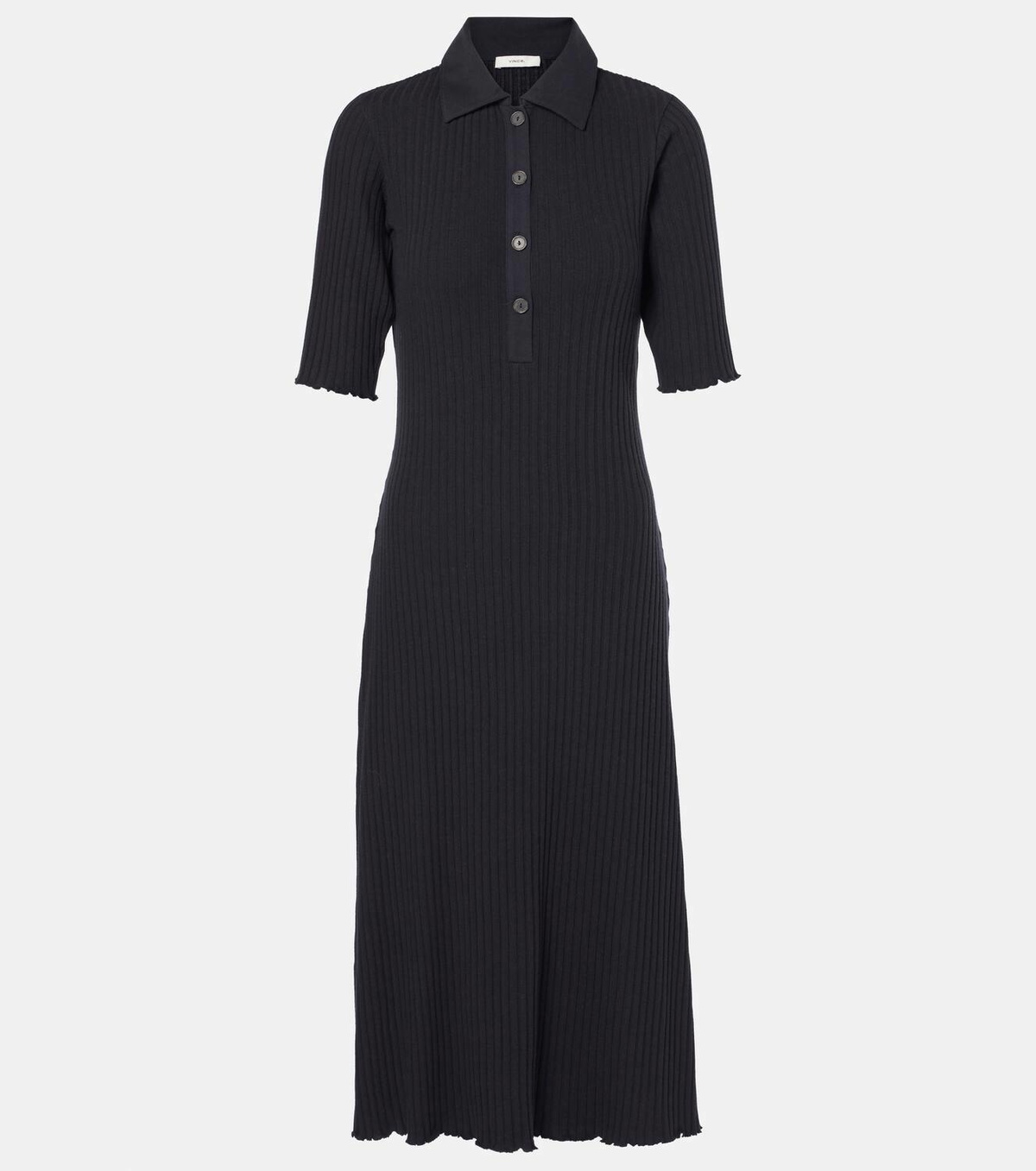 Vince Ribbed-knit cotton-blend polo dress Vince