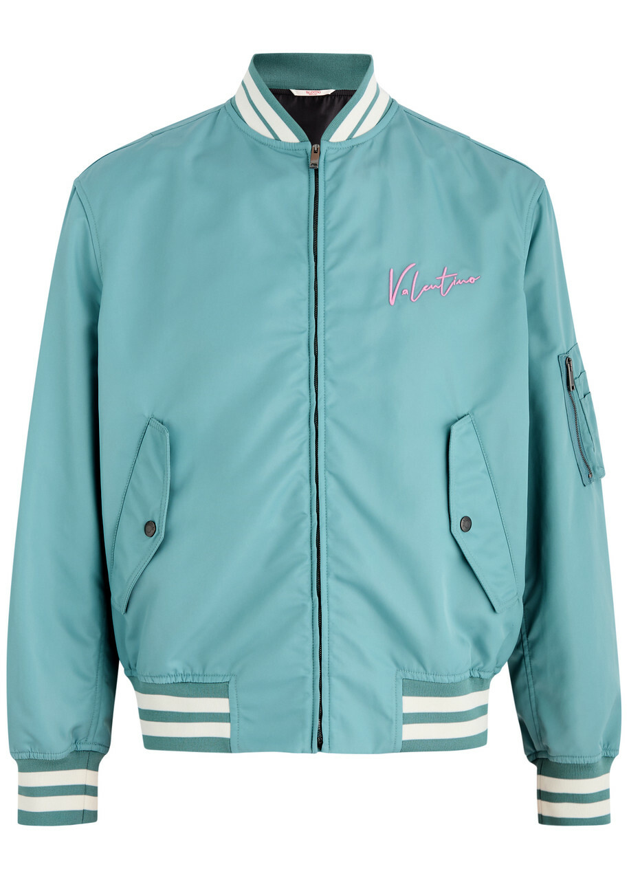Valentino Logo-embroidered Nylon Bomber Jacket Stone