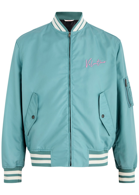 Photo: Valentino Logo-embroidered Nylon Bomber Jacket Stone
