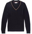 Brunello Cucinelli - Cable-Knit Linen and Cotton-Blend Sweater - Men - Midnight blue