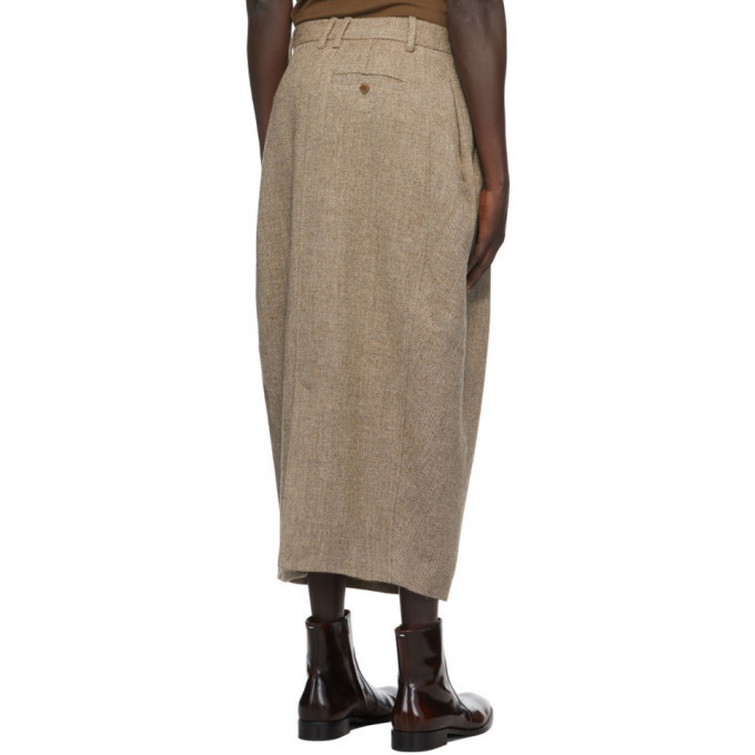 Hed Mayner Beige Wool Herringbone Pleated Skirt Hed Mayner