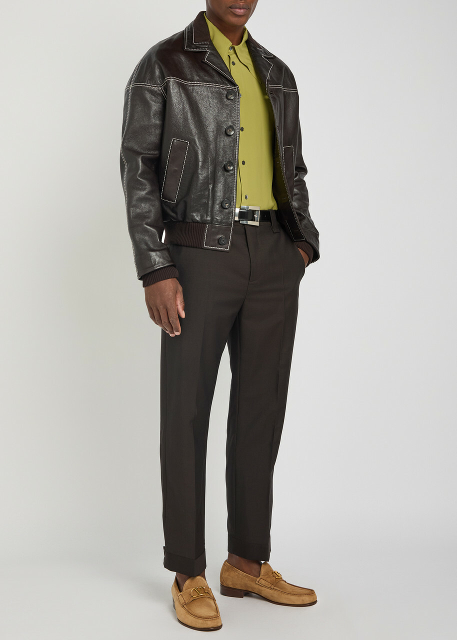 Versace Wool and Mohair-blend Trousers Brown