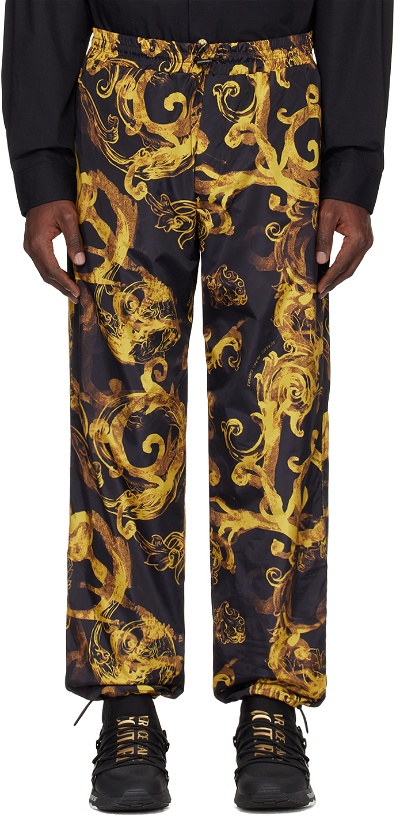 Photo: Versace Jeans Couture Black & Gold Watercolor Couture Trousers