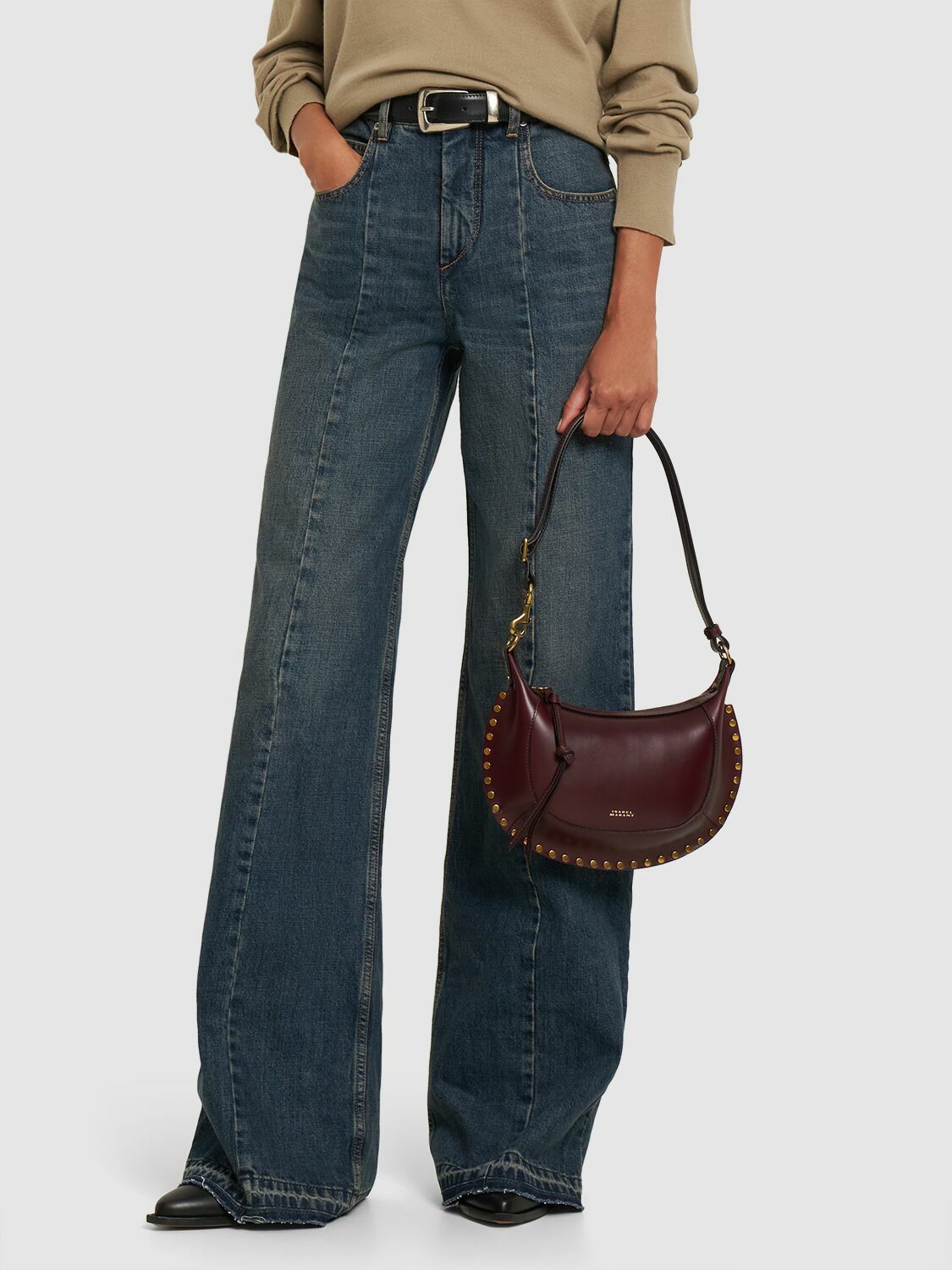 ISABEL MARANT Oskan Moon Studded Leather Shoulder Bag