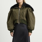 Simone Rocha Women's Cropped Split Faux Fur Hood Bomber Jacket in Khaki/Black