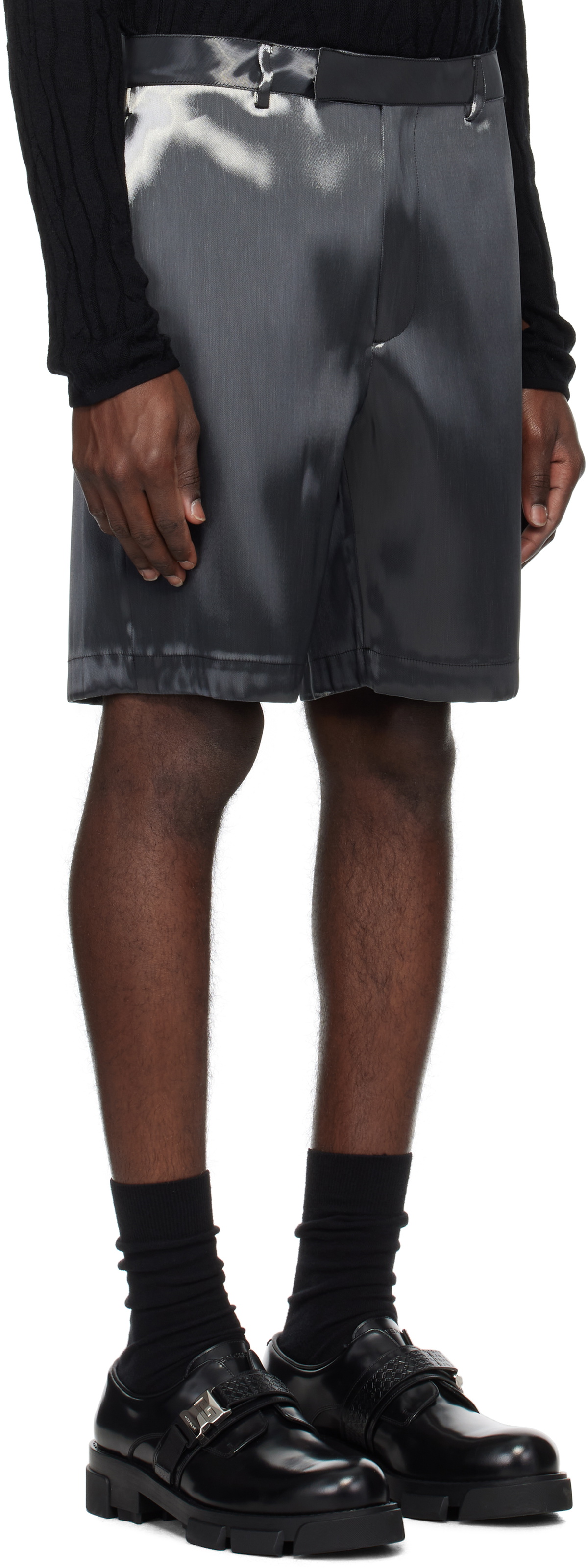HELIOT EMIL Gray Liquid Metal Shorts