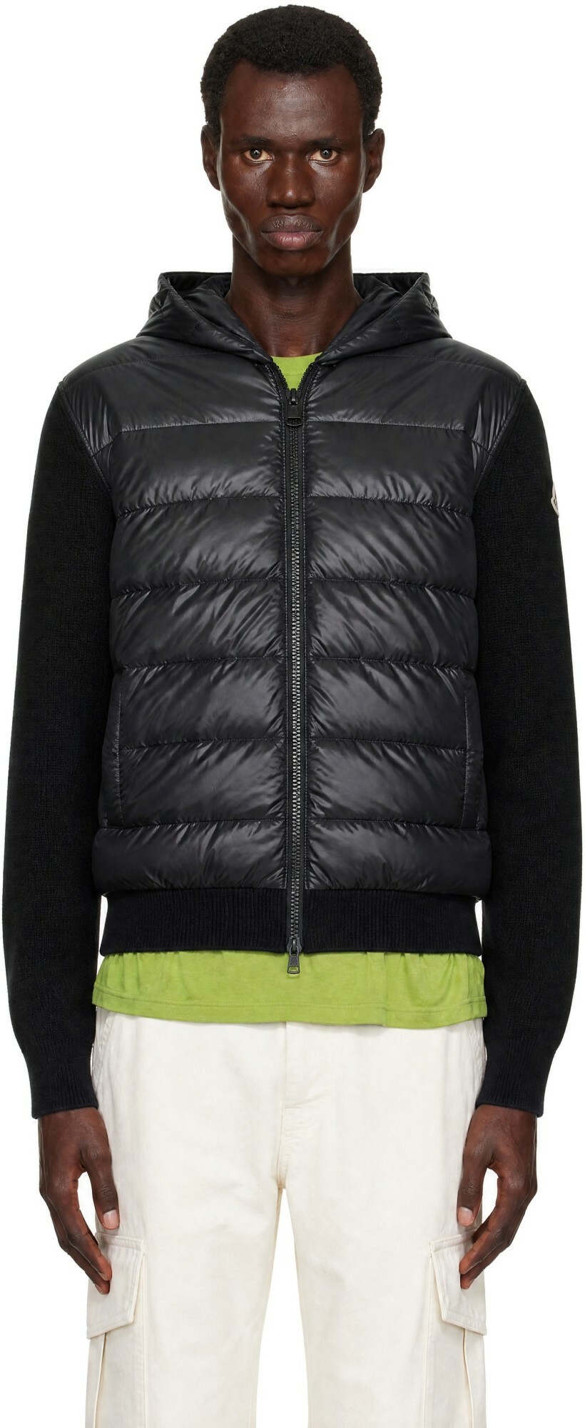 Moncler Black Padded Wool Zip-Up Jacket