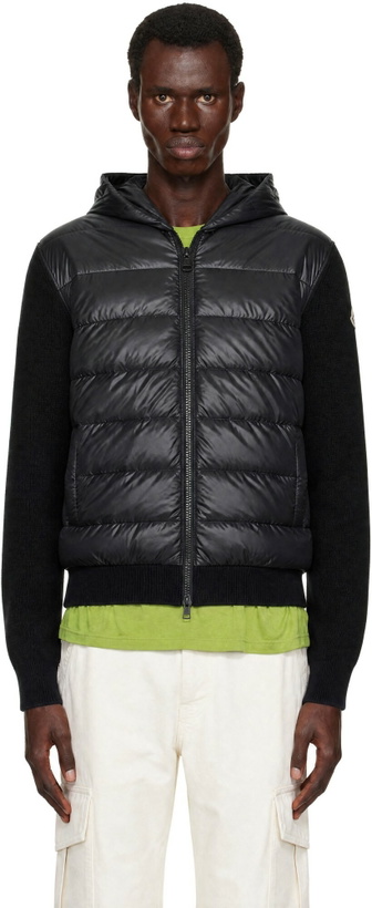 Photo: Moncler Black Padded Wool Zip-Up Jacket
