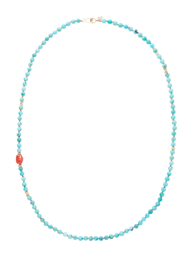 Photo: Peyote Bird - Ritual 14-Karat Gold, Turquoise and Coral Beaded Necklace