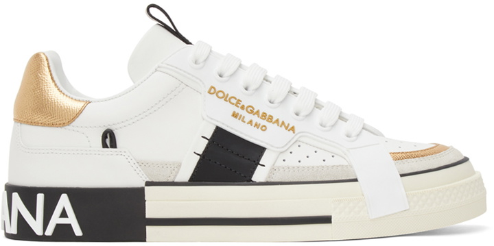 Photo: Dolce & Gabbana White & Gold Custom 2.Zero Sneakers