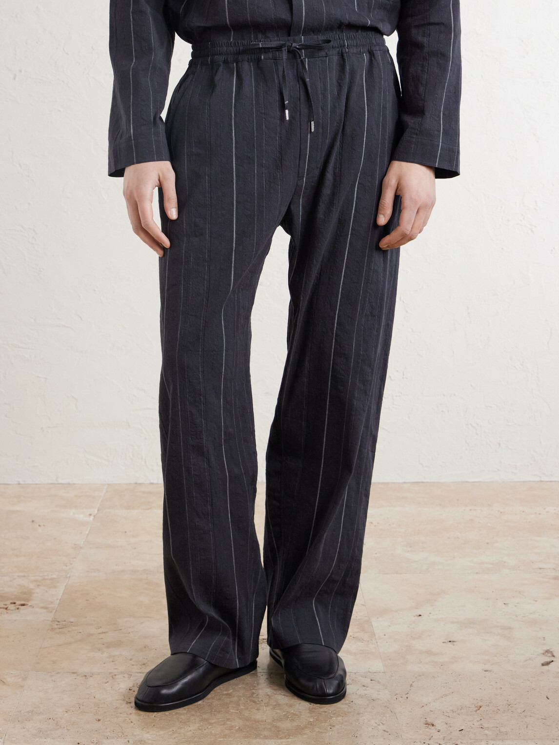 A Kind Of Guise - Samurai Straight-Leg Striped Cotton and Linen-Blend Trousers - Black