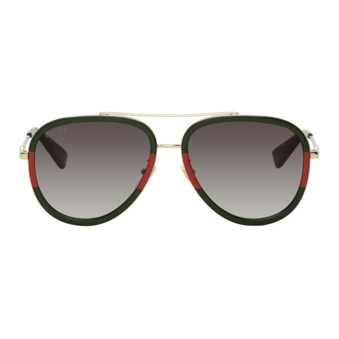 Photo: Gucci Green and Red Aviator Sunglasses