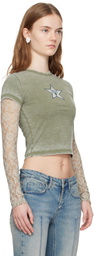 GUESS USA Green Vintage Layered Lace T-shirt