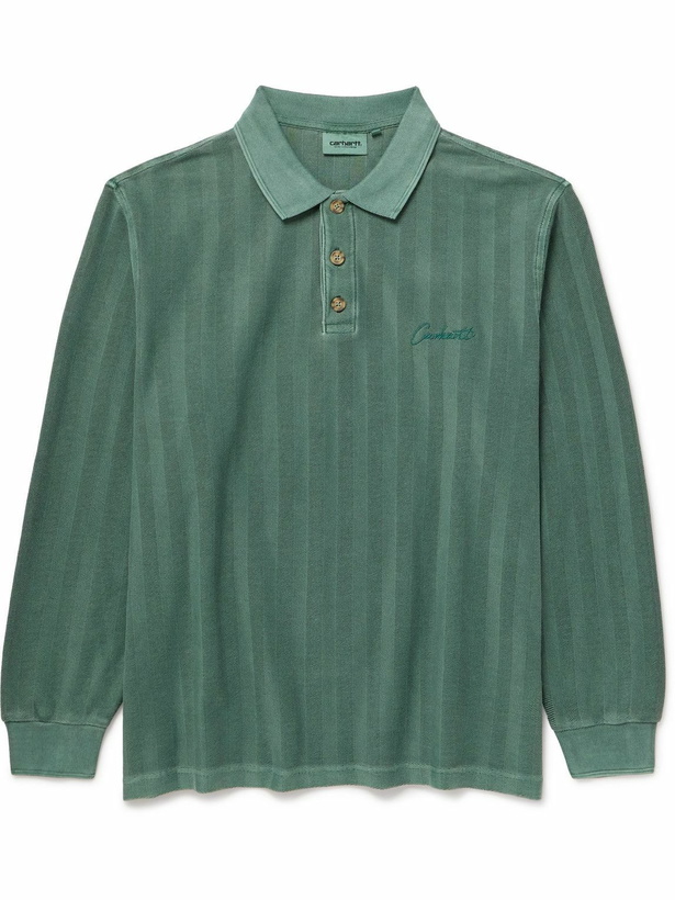 Photo: Carhartt WIP - Morrison Logo-Embroidered Herringbone Cotton Rugby Shirt - Green