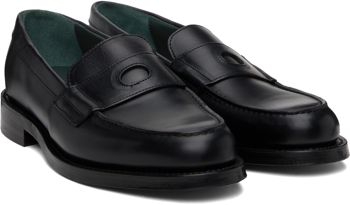 Drake's Black Leather Charles Goodyear Welted Penny Loafers
