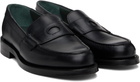 Drake's Black Leather Charles Goodyear Welted Penny Loafers