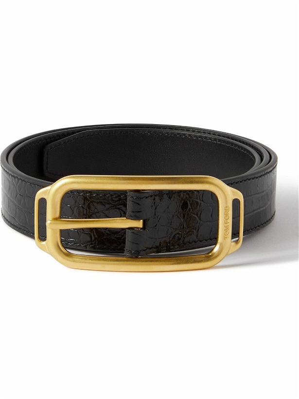 Photo: TOM FORD - 3cm Glossed Croc-Effect Leather Belt - Black