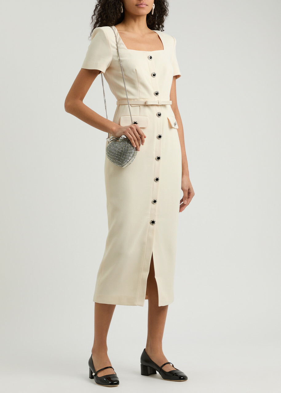 Self-portrait Belted Button-embellished Midi Dress Cream