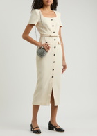 Self-portrait Belted Button-embellished Midi Dress Cream