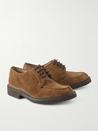 Tricker's - Stuart Leather-Trimmed Brushed-Suede Derby Shoes - Brown