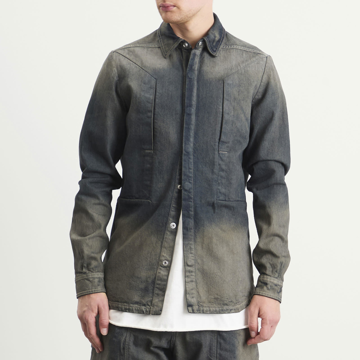 Rick Owens Men's Fogpocket Denim Shirt in Dark Dust Rick Owens