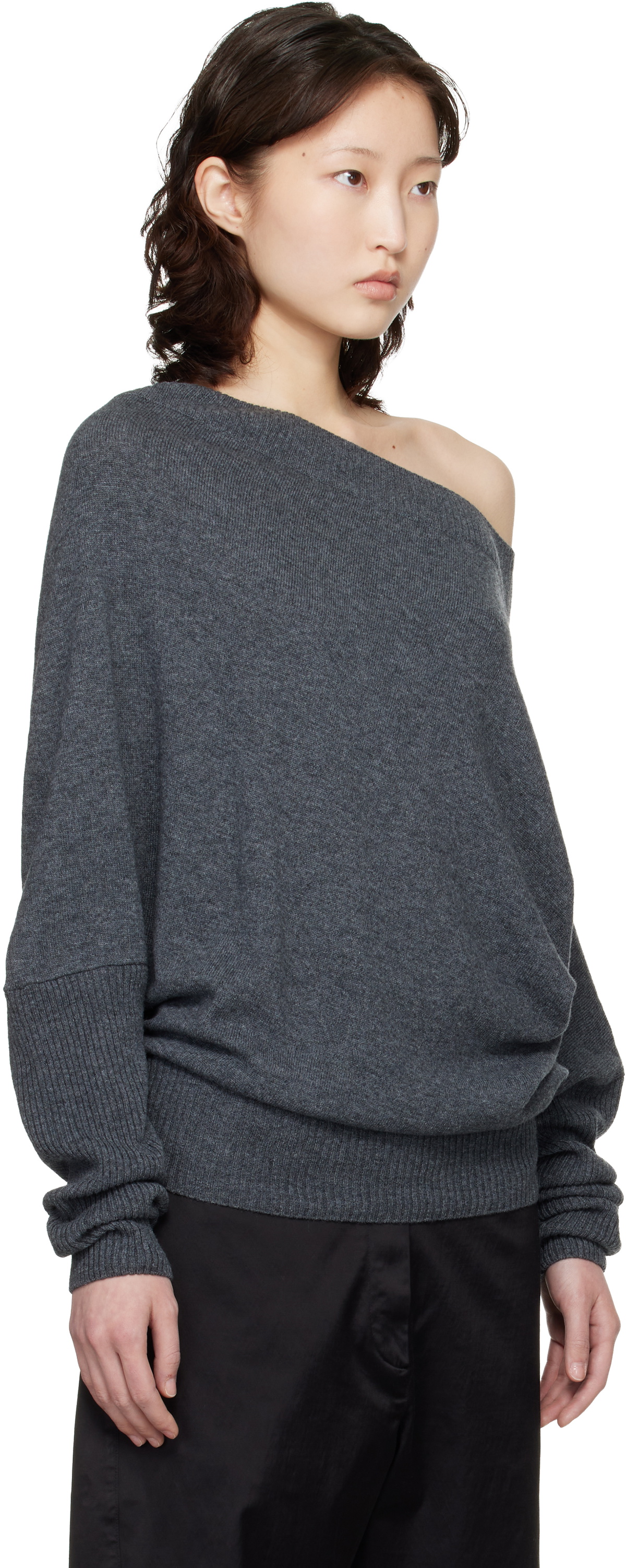 Cordera Gray Merino Wool Off-Shoulder Sweater
