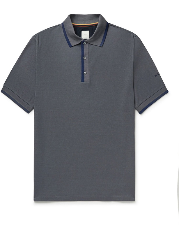 Photo: Paul Smith - Contrast-Tipped Cotton-Piqué Polo Shirt - Gray