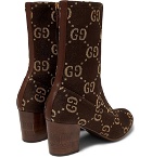 Gucci - Leather-Trimmed Logo-Jacquard Boots - Brown