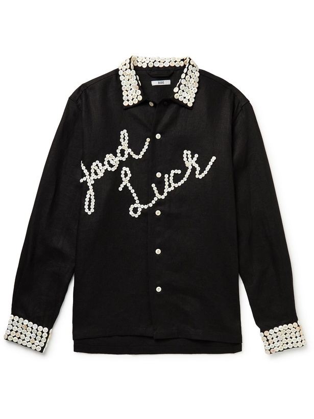 Photo: BODE - Good Luck Button-Embellished Linen Shirt - Black