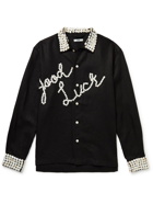 BODE - Good Luck Button-Embellished Linen Shirt - Black