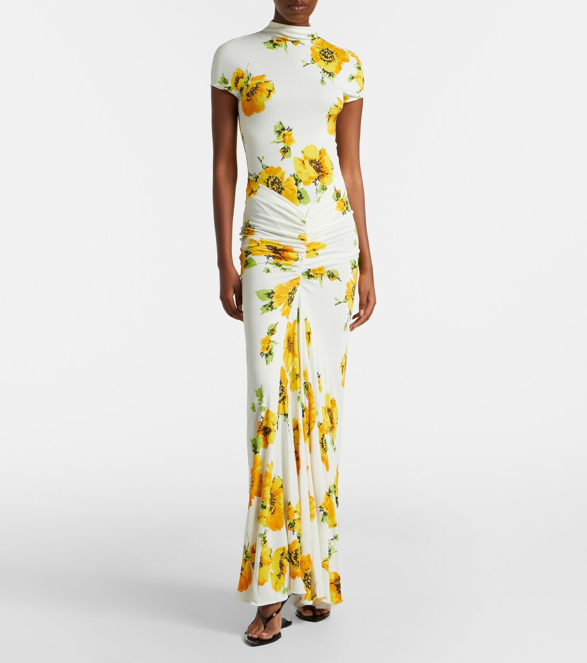 Alaïa Floral ruched jersey maxi dress