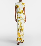 Alaïa Floral ruched jersey maxi dress