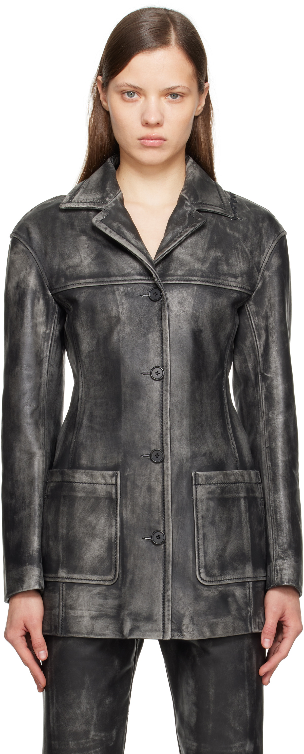 Marni Black Logo Embroidery Leather Jacket