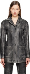 Marni Black Logo Embroidery Leather Jacket