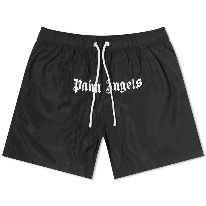 Photo: Palm Angels Men's Logo Swim Shorts in Black