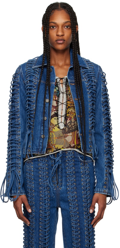 Photo: Jean Paul Gaultier Blue 'The Lace-Up' Denim Jacket