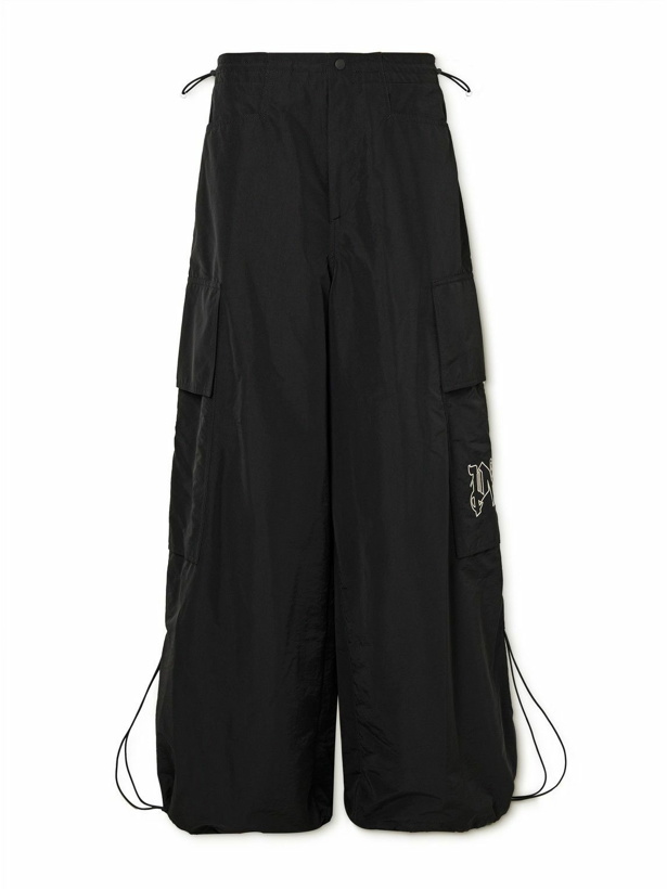 Photo: Palm Angels - Wide-Leg Logo-Embroidered Shell Cargo Trousers - Black