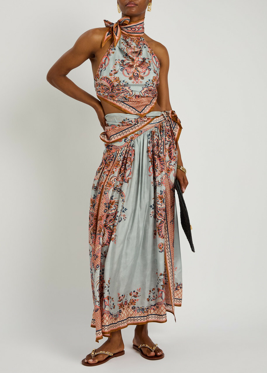 Zimmermann Aster Scarf Printed Silk Crop top Blue