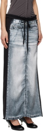 OPEN YY Black & Blue Front Jean Effect Jersey Maxi Skirt