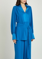 Joseph Bou Belted Crepe Blouse Blue