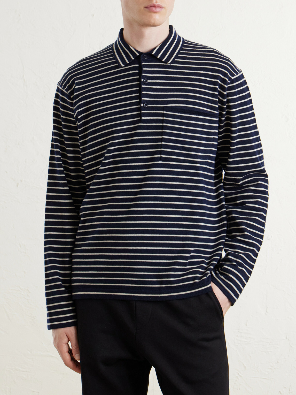 The Elder Statesman - Striped Cashmere Polo Shirt - Blue