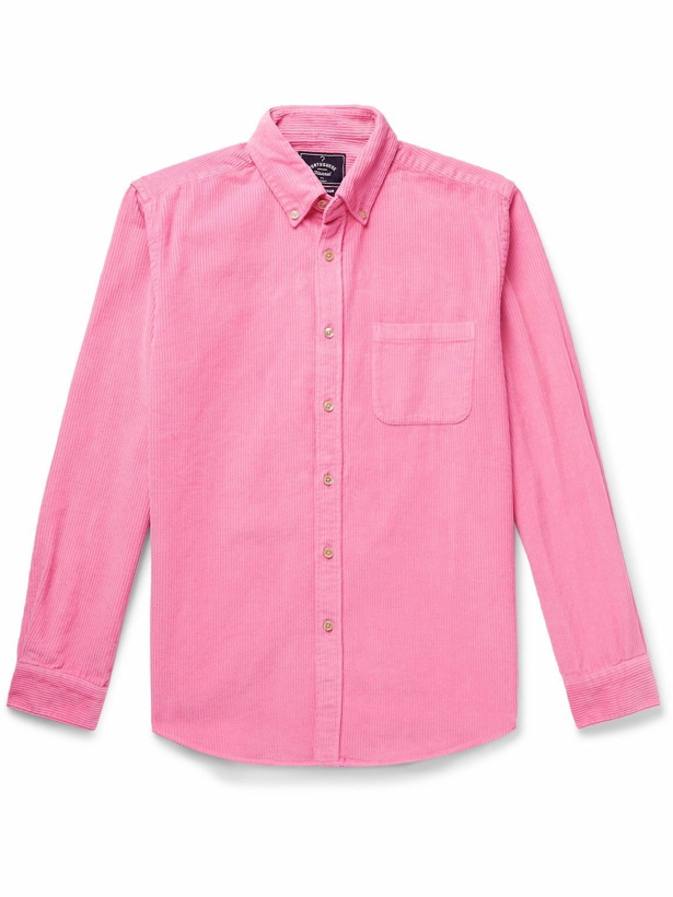 Photo: Portuguese Flannel - Lobo Button-Down Collar Cotton-Corduroy Shirt - Pink