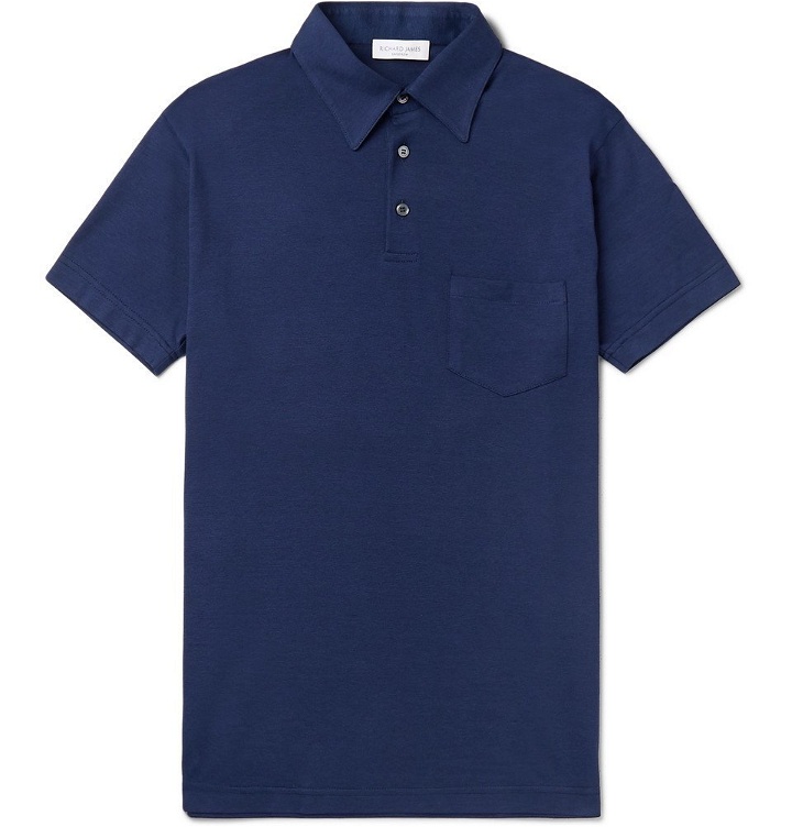 Photo: Richard James - Slim-Fit Cotton and Lyocell-Blend Jersey Polo Shirt - Blue