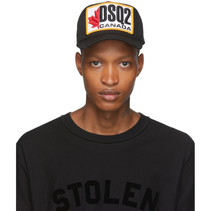 Photo: Dsquared2 Black Patch Embroidered Baseball Cap
