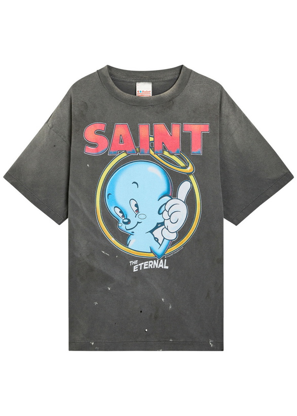Photo: Saint Mxxxxxx Eternal Printed Distressed Cotton T-shirt Black