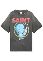 Saint Mxxxxxx Eternal Printed Distressed Cotton T-shirt Black