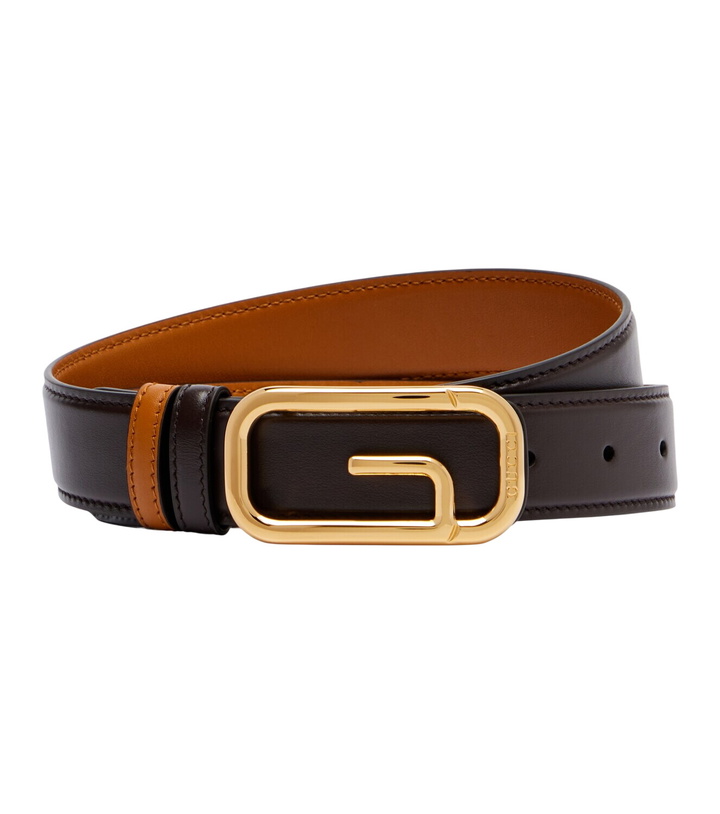 Gucci Brown Leather & Denim Square Buckle Belt Gucci display picture 2