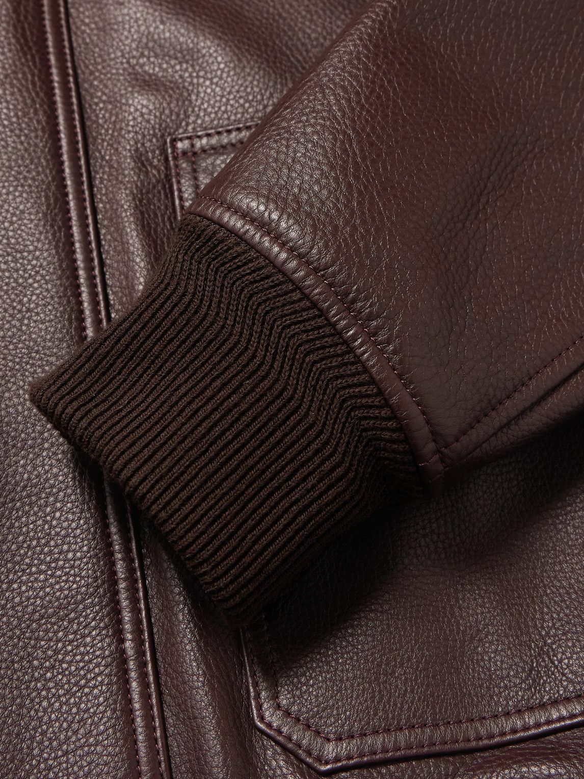 Mr P. - Shearling-Trimmed Full-Grain Leather Blouson Jacket - Purple