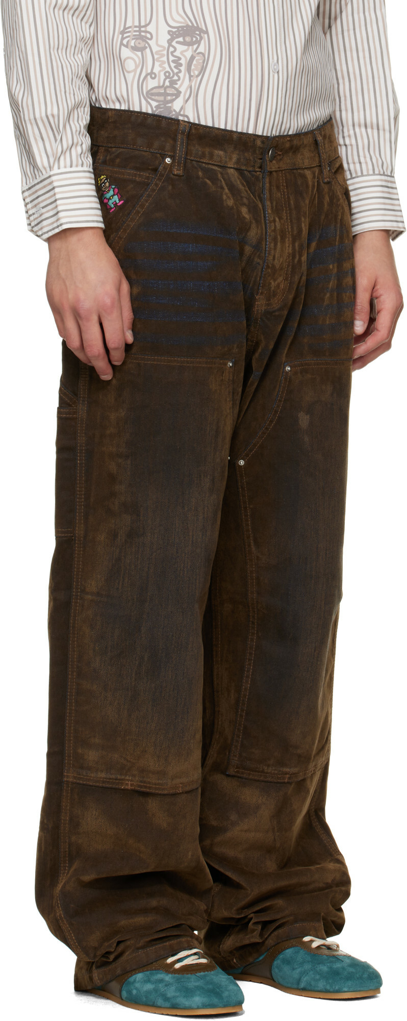 KidSuper Brown Eye Badge Flocked Jeans